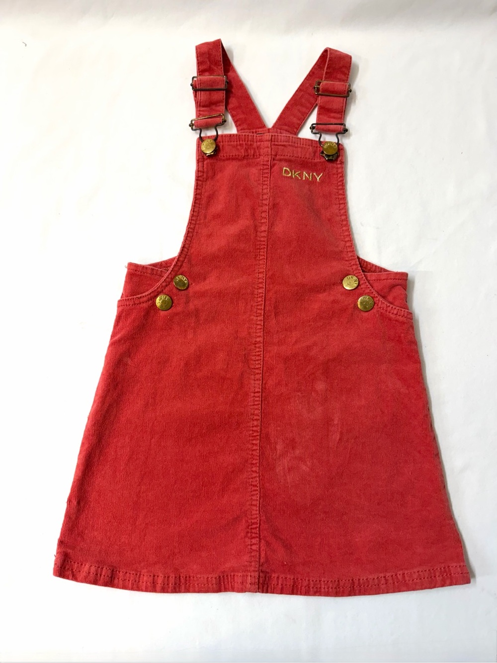 DKNY Girls Corduroy Overall Jumper Dress Size 6 | Red Pink Pinafore